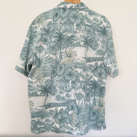 Vintage Trader Bay Hawaiian Shirt Blue & White Aloha Shirt Adult Mens L Soft 90s - Picture 3 of 16